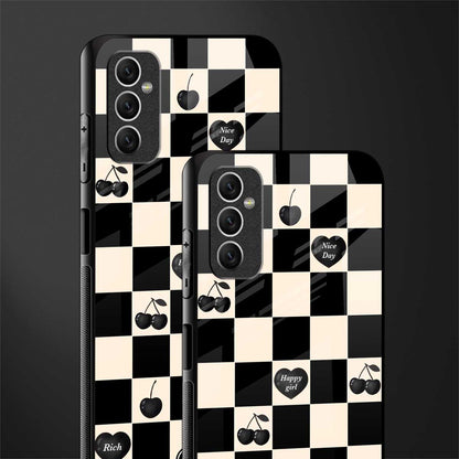 black cherries check pattern glass case for samsung galaxy m52 5g image-2