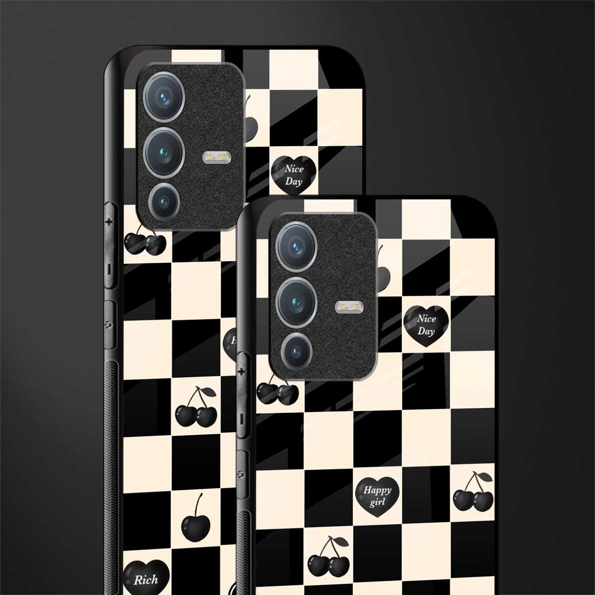 black cherries check pattern glass case for vivo v23 pro 5g image-2