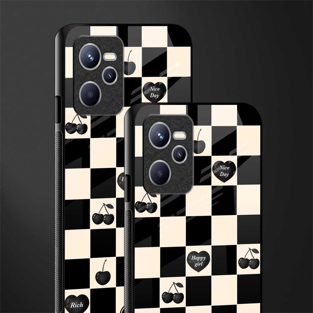 black cherries check pattern glass case for realme c35 image-2