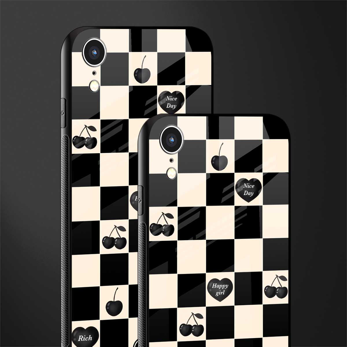 black cherries check pattern glass case for iphone xr image-2