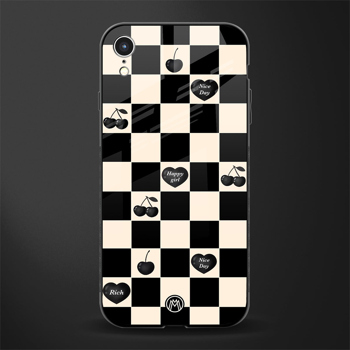 black cherries check pattern glass case for iphone xr image