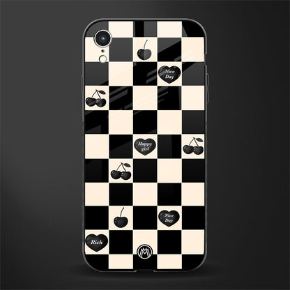 black cherries check pattern glass case for iphone xr image