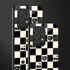 black cherries check pattern back phone cover | glass case for samsung galaxy a53 5g