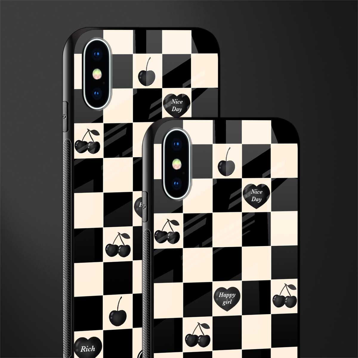 black cherries check pattern glass case for iphone xs image-2