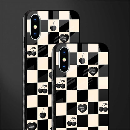 black cherries check pattern glass case for iphone xs image-2