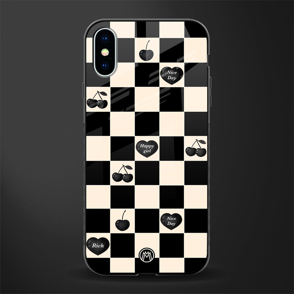black cherries check pattern glass case for iphone xs image