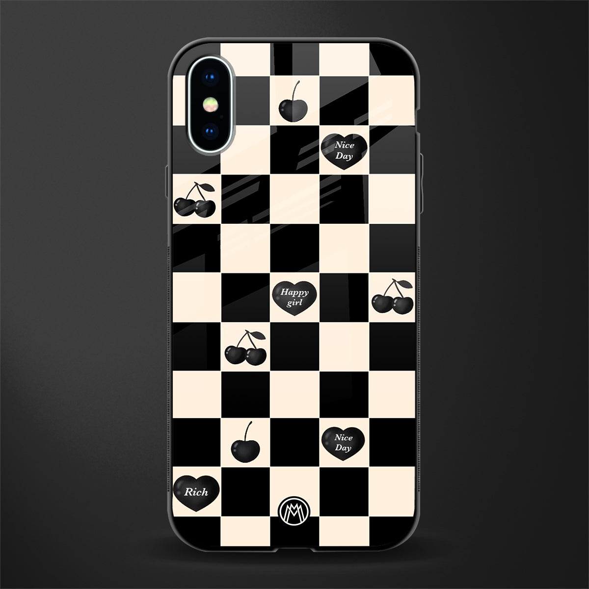 black cherries check pattern glass case for iphone xs image