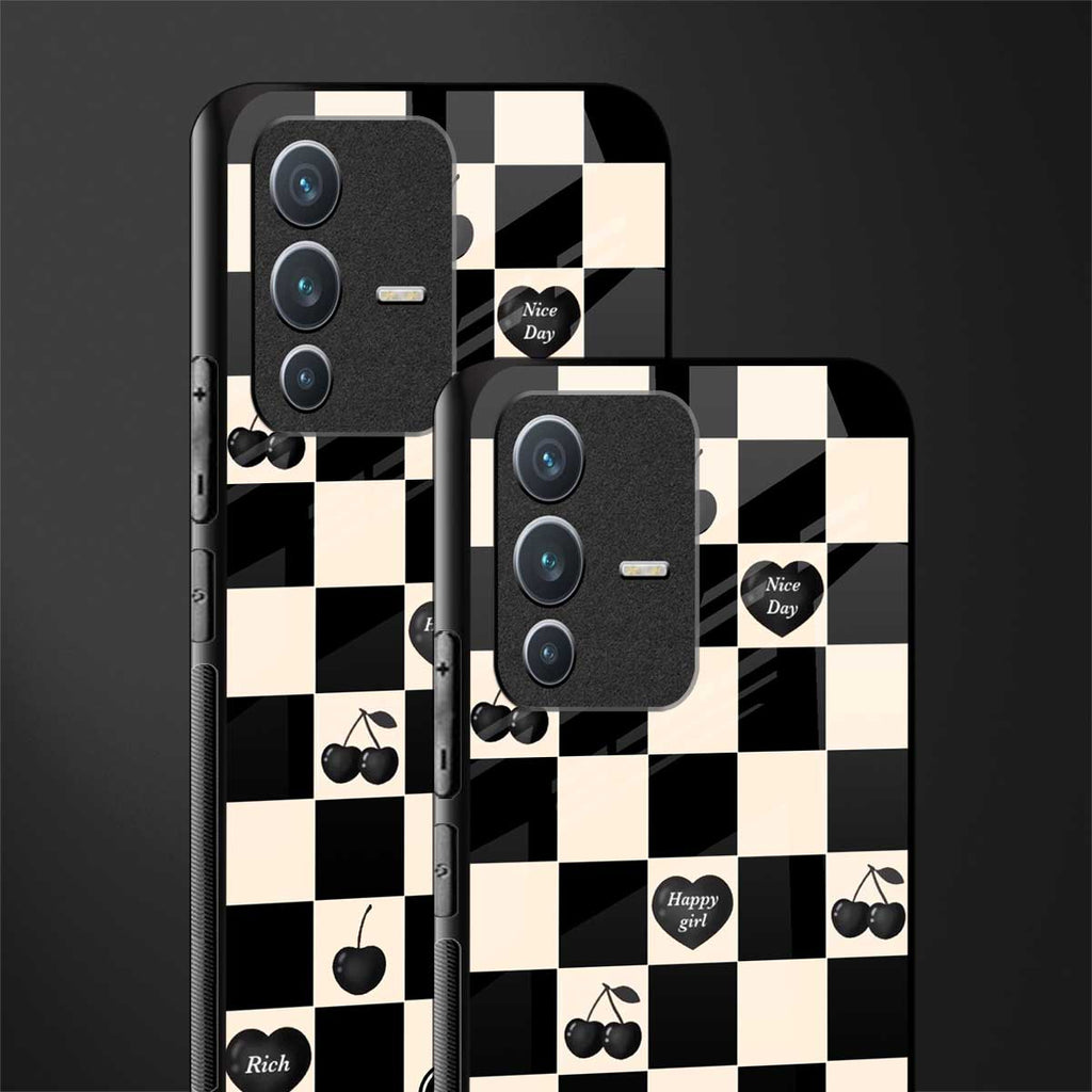 black cherries check pattern glass case for vivo v23 5g image-2