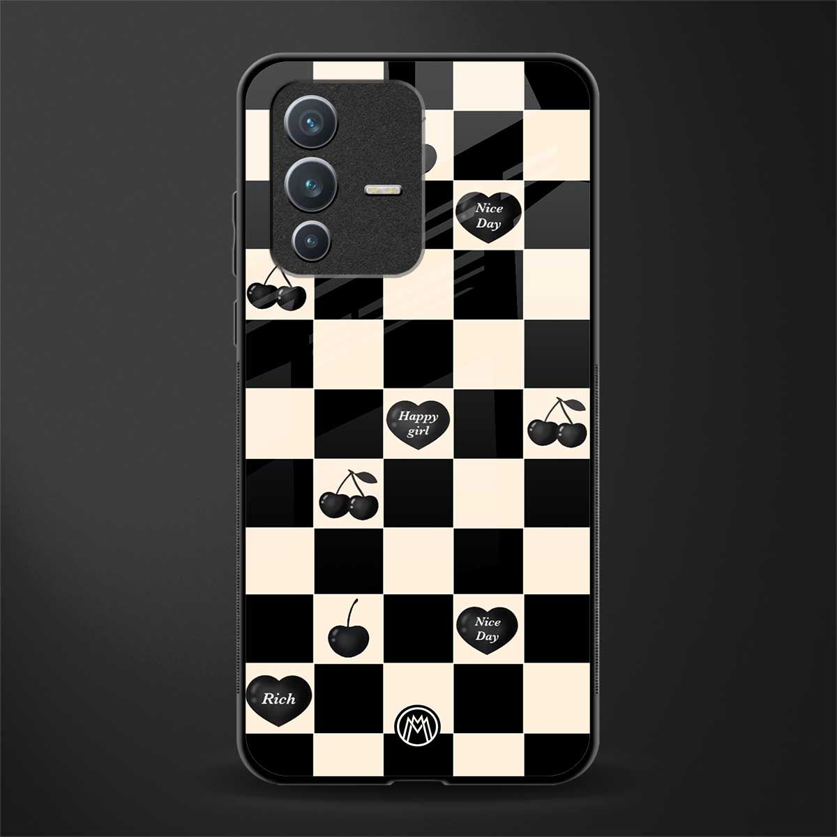 black cherries check pattern glass case for vivo v23 5g image