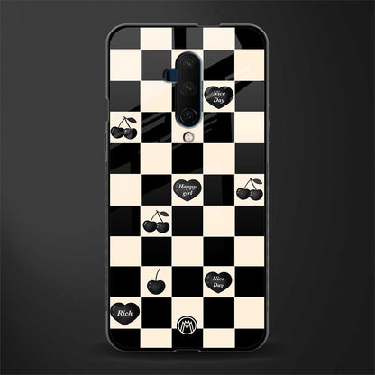 black cherries check pattern glass case for oneplus 7t pro image