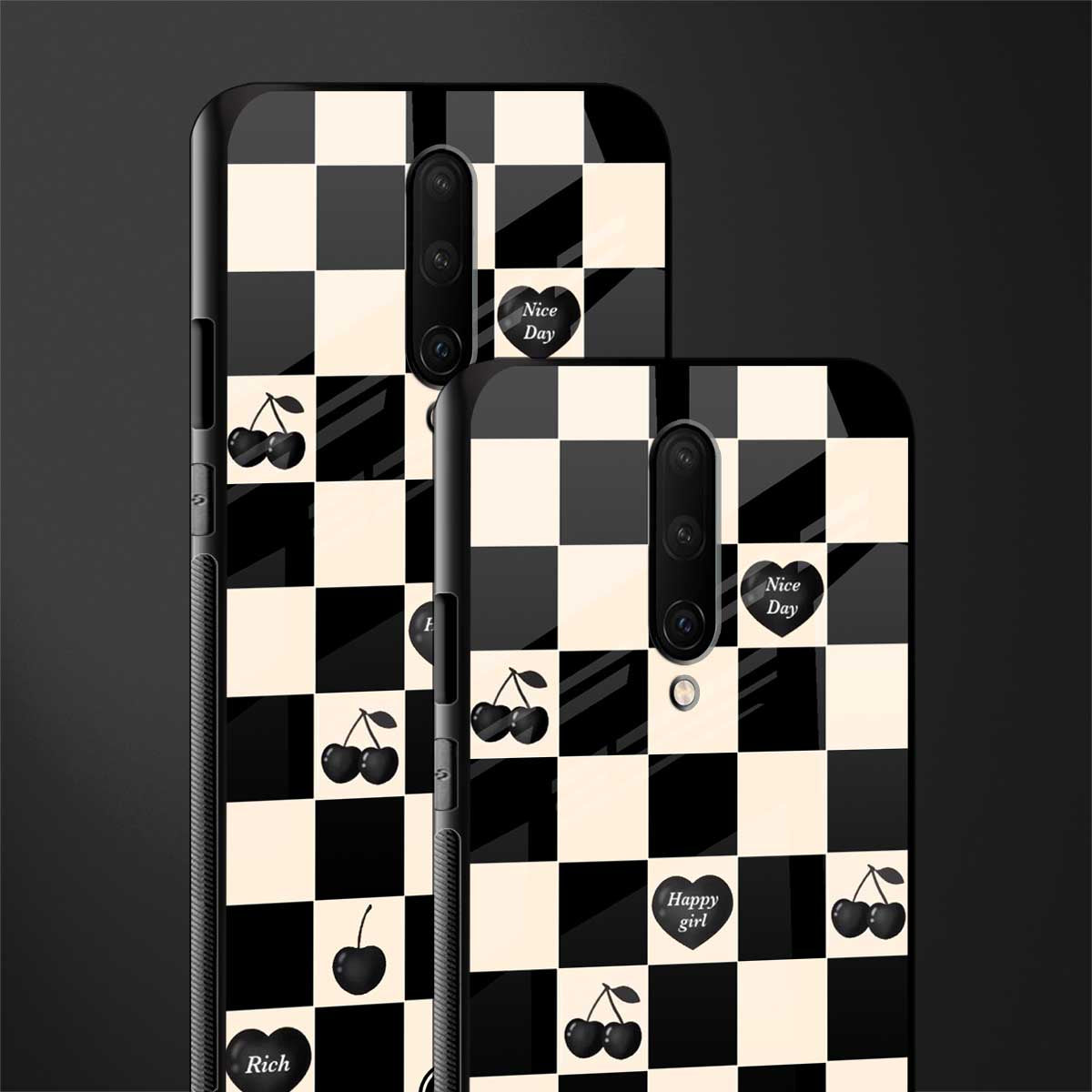 black cherries check pattern glass case for oneplus 7 pro image-2