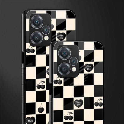 black cherries check pattern back phone cover | glass case for oneplus nord ce 2 lite 5g