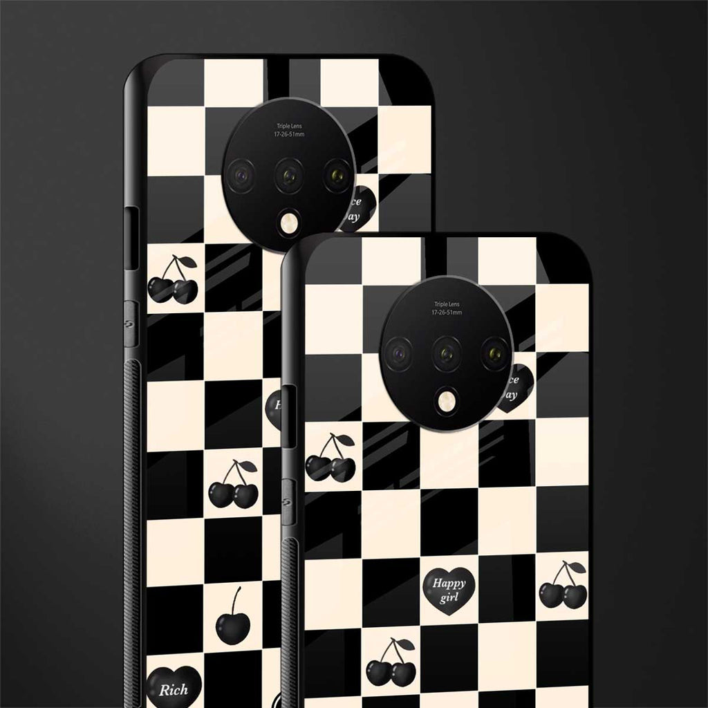 black cherries check pattern glass case for oneplus 7t image-2
