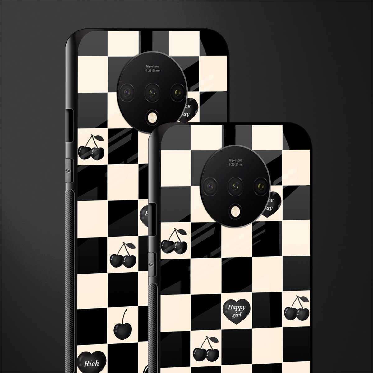 black cherries check pattern glass case for oneplus 7t image-2