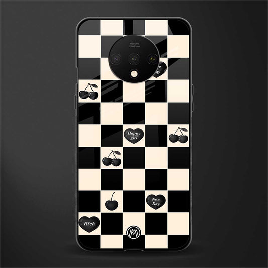 black cherries check pattern glass case for oneplus 7t image