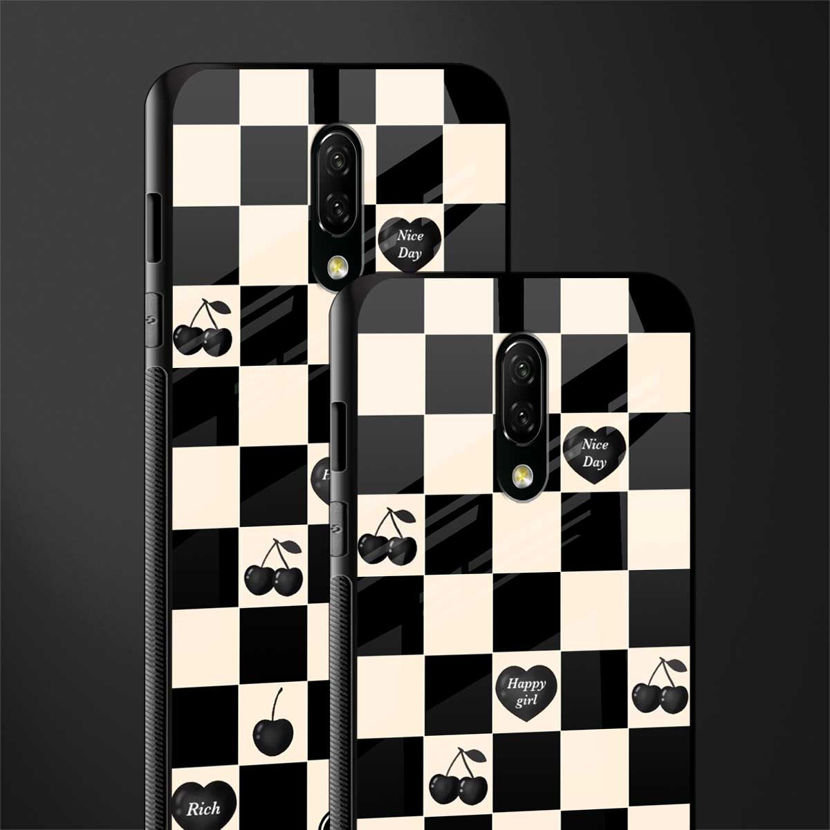 black cherries check pattern glass case for oneplus 7 image-2