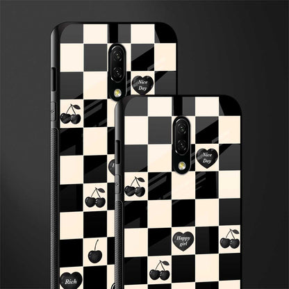 black cherries check pattern glass case for oneplus 7 image-2