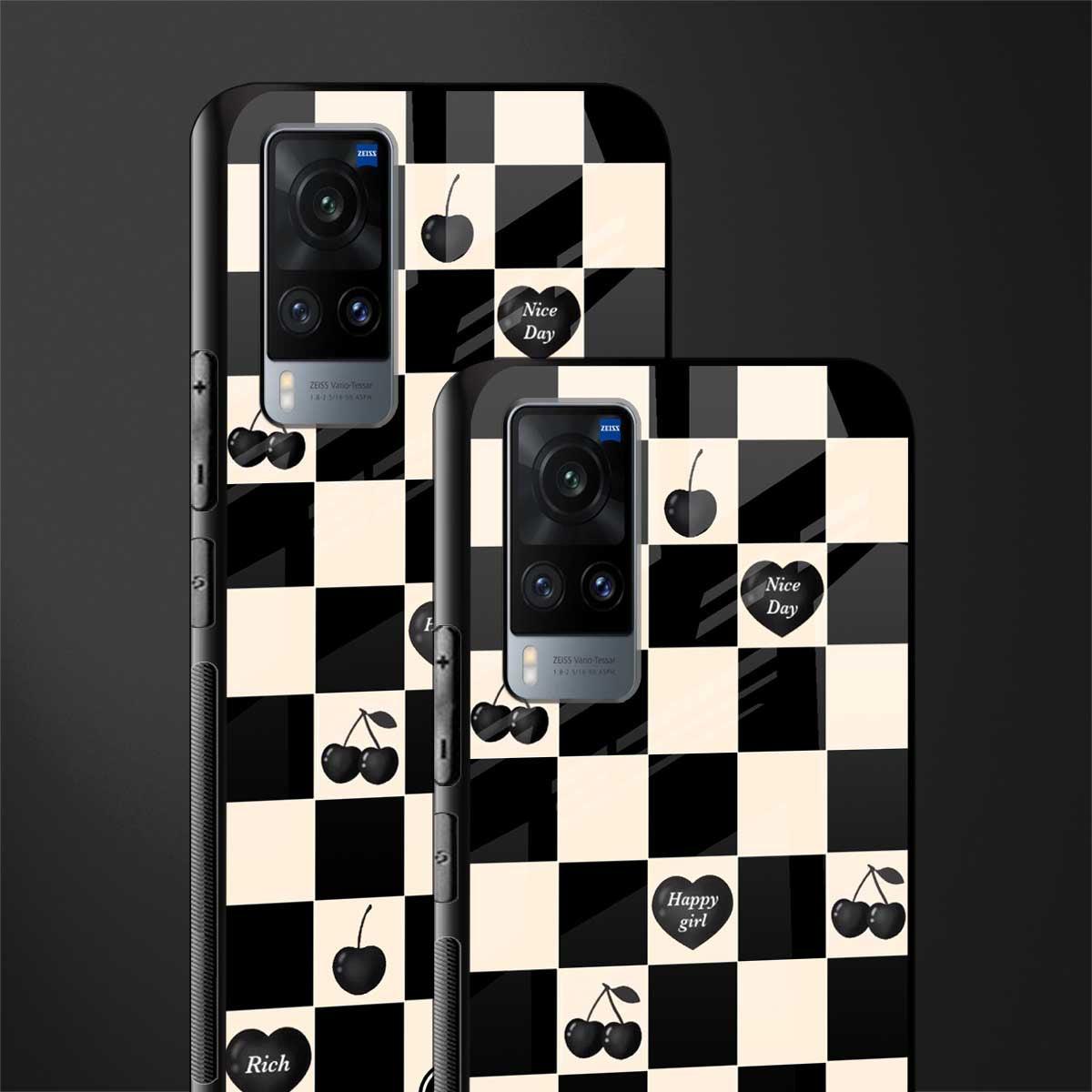 black cherries check pattern glass case for vivo x60 image-2