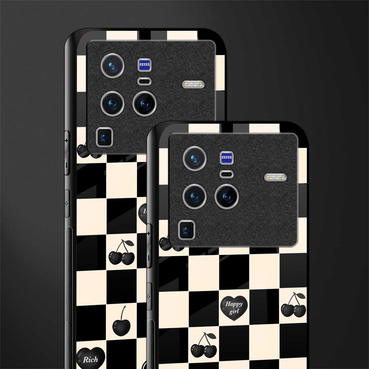 black cherries check pattern glass case for vivo x80 pro 5g image-2