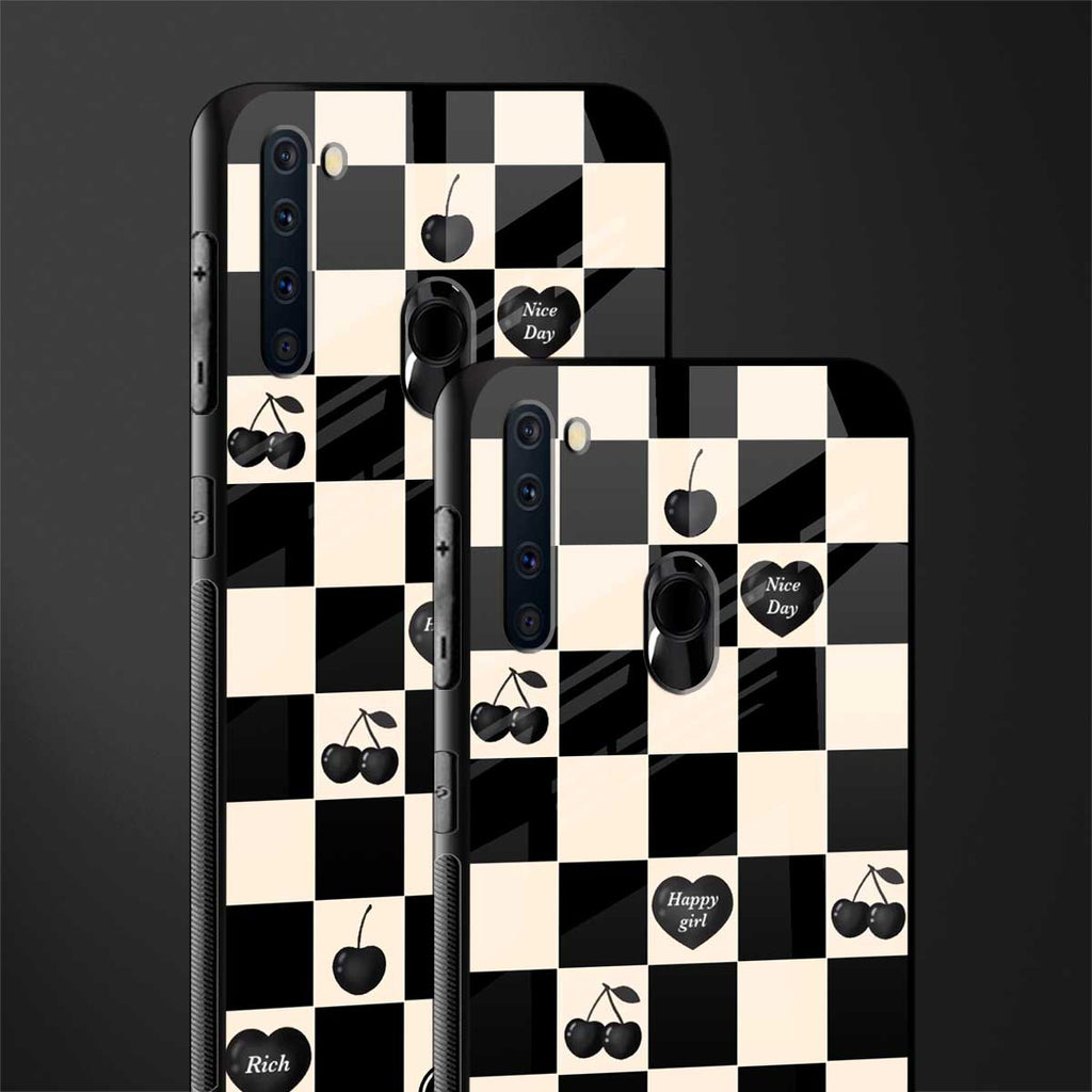 black cherries check pattern glass case for samsung a21 image-2