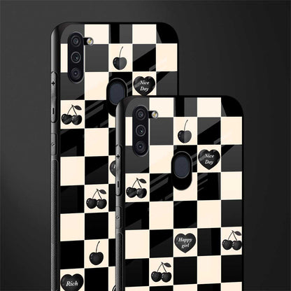 black cherries check pattern glass case for samsung a11 image-2