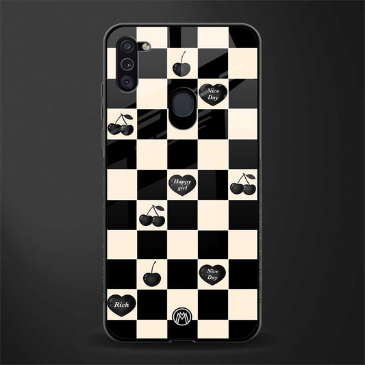 black cherries check pattern glass case for samsung galaxy m11 image