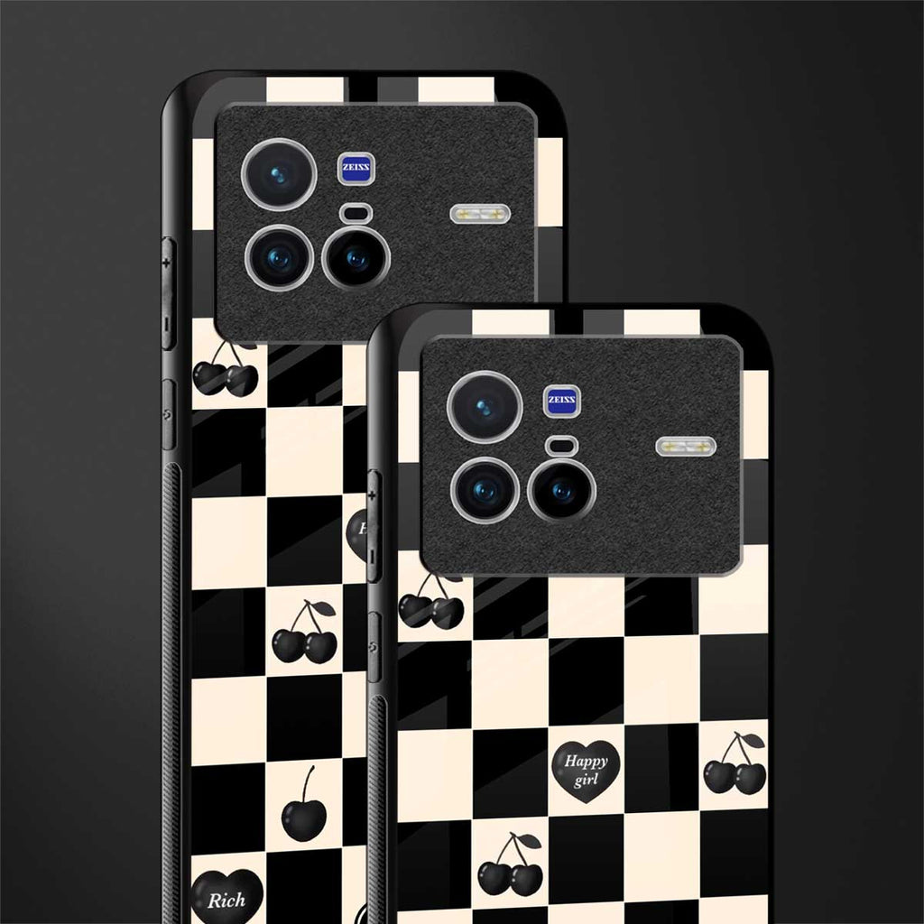 black cherries check pattern glass case for vivo x80 image-2