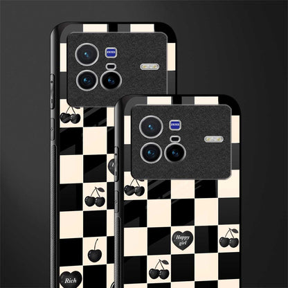 black cherries check pattern glass case for vivo x80 image-2
