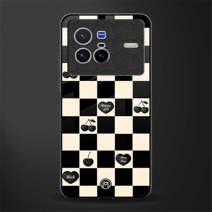 black cherries check pattern glass case for vivo x80 image