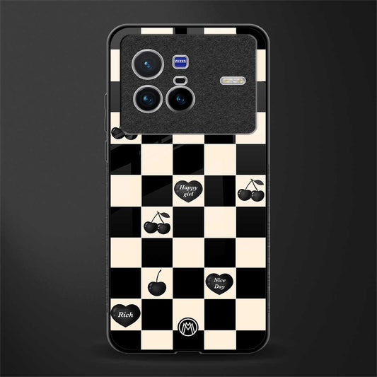black cherries check pattern glass case for vivo x80 image