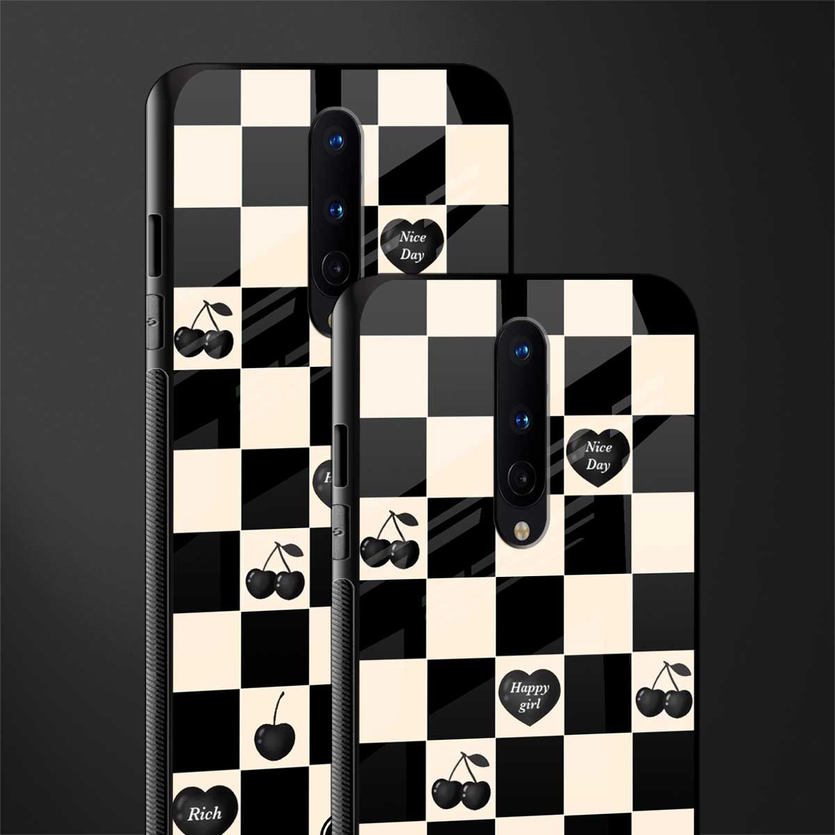 black cherries check pattern glass case for oneplus 8 image-2