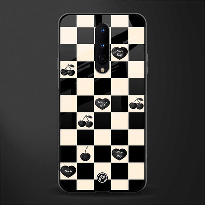 black cherries check pattern glass case for oneplus 8 image