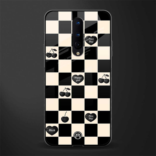 black cherries check pattern glass case for oneplus 8 image