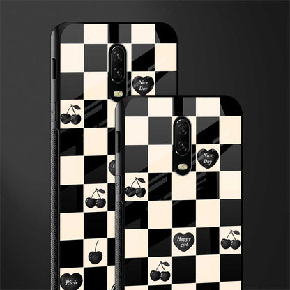 black cherries check pattern glass case for oneplus 6t image-2