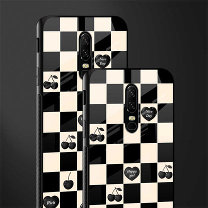 black cherries check pattern glass case for oneplus 6 image-2