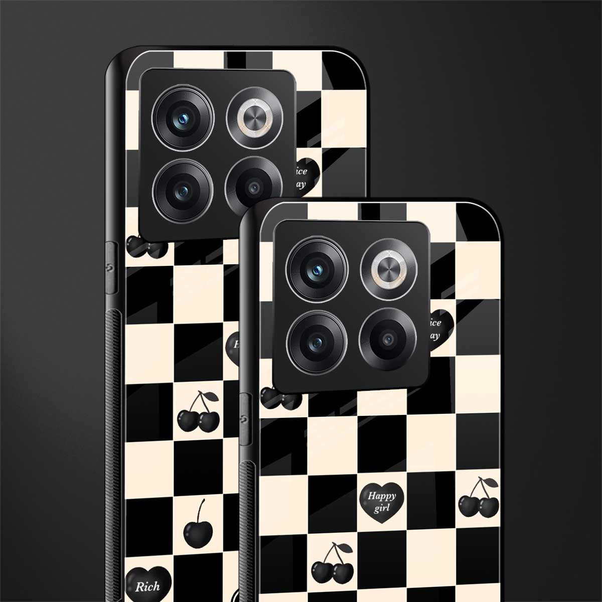 black cherries check pattern back phone cover | glass case for oneplus 10t