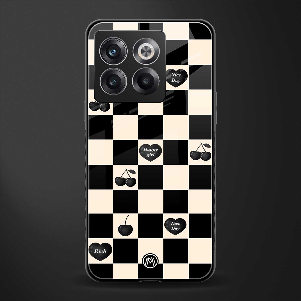black cherries check pattern back phone cover | glass case for oneplus 10t