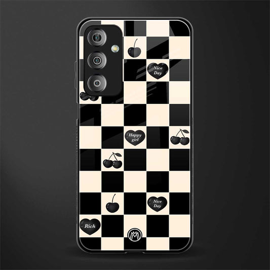 black cherries check pattern back phone cover | glass case for samsung galaxy f23 5g