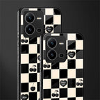 black cherries check pattern back phone cover | glass case for vivo v25-5g