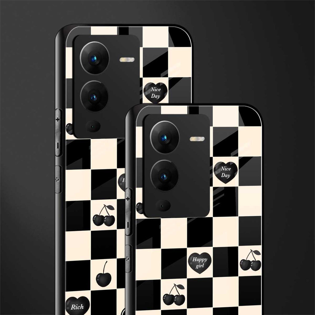 black cherries check pattern back phone cover | glass case for vivo v25 pro 5g