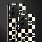 black cherries check pattern back phone cover | glass case for vivo v25 pro 5g
