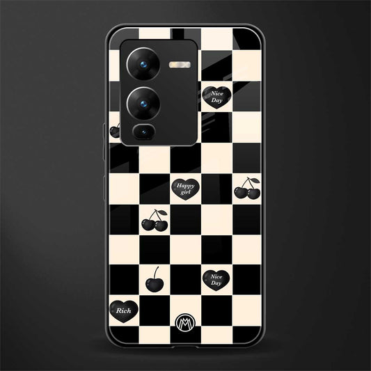 black cherries check pattern back phone cover | glass case for vivo v25 pro 5g