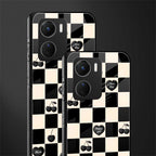 black cherries check pattern back phone cover | glass case for vivo y16