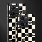 black cherries check pattern back phone cover | glass case for vivo y35 4g