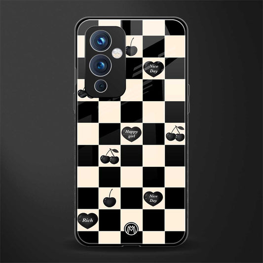 black cherries check pattern back phone cover | glass case for oneplus 9