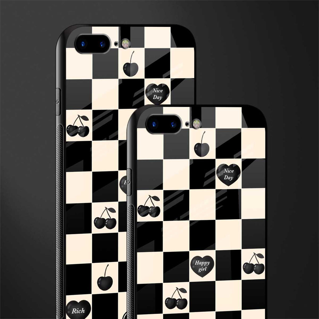 black cherries check pattern glass case for iphone 7 plus image-2
