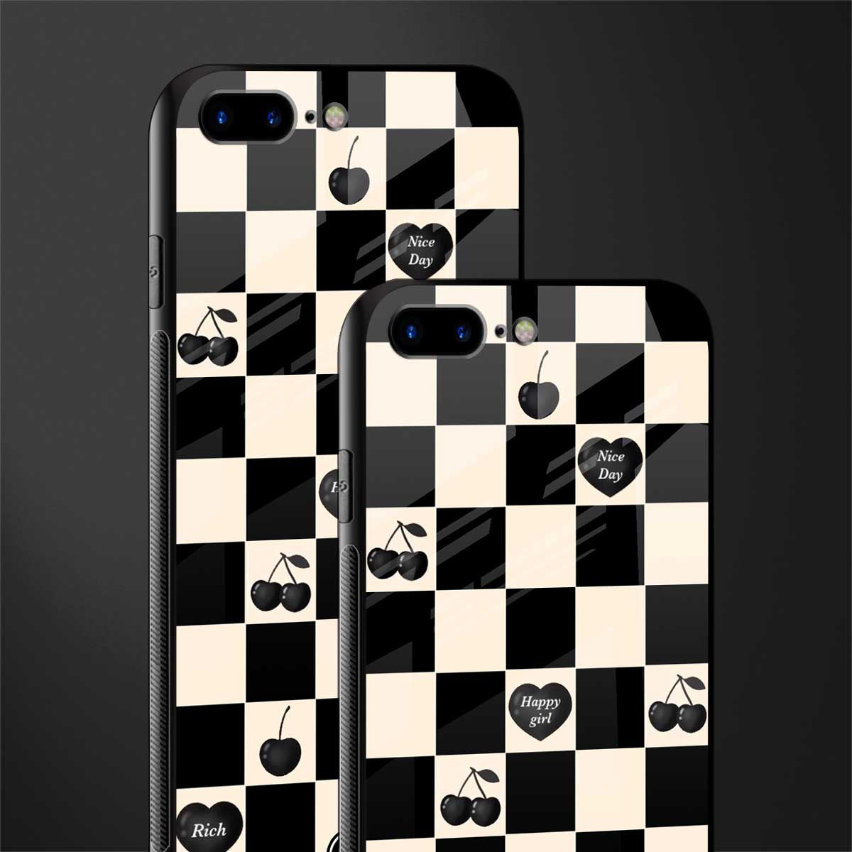 black cherries check pattern glass case for iphone 8 plus image-2