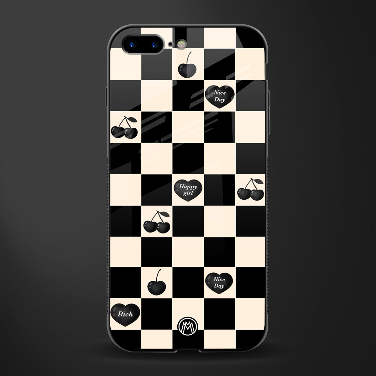 black cherries check pattern glass case for iphone 7 plus image