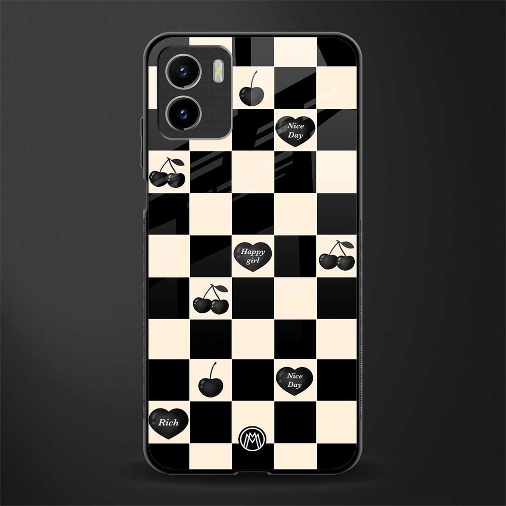 black cherries check pattern back phone cover | glass case for vivo y72