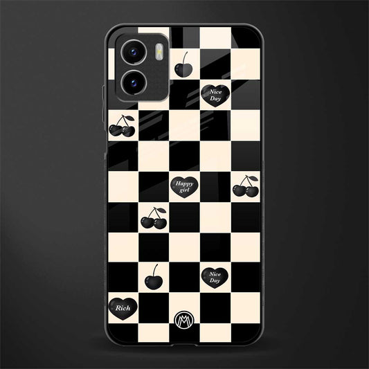 black cherries check pattern back phone cover | glass case for vivo y72
